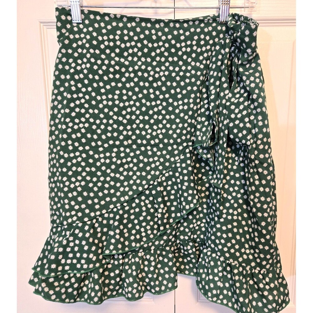 SHEIN Curve 4X Women’s Green Floral Mini Wrap Skirt Tie